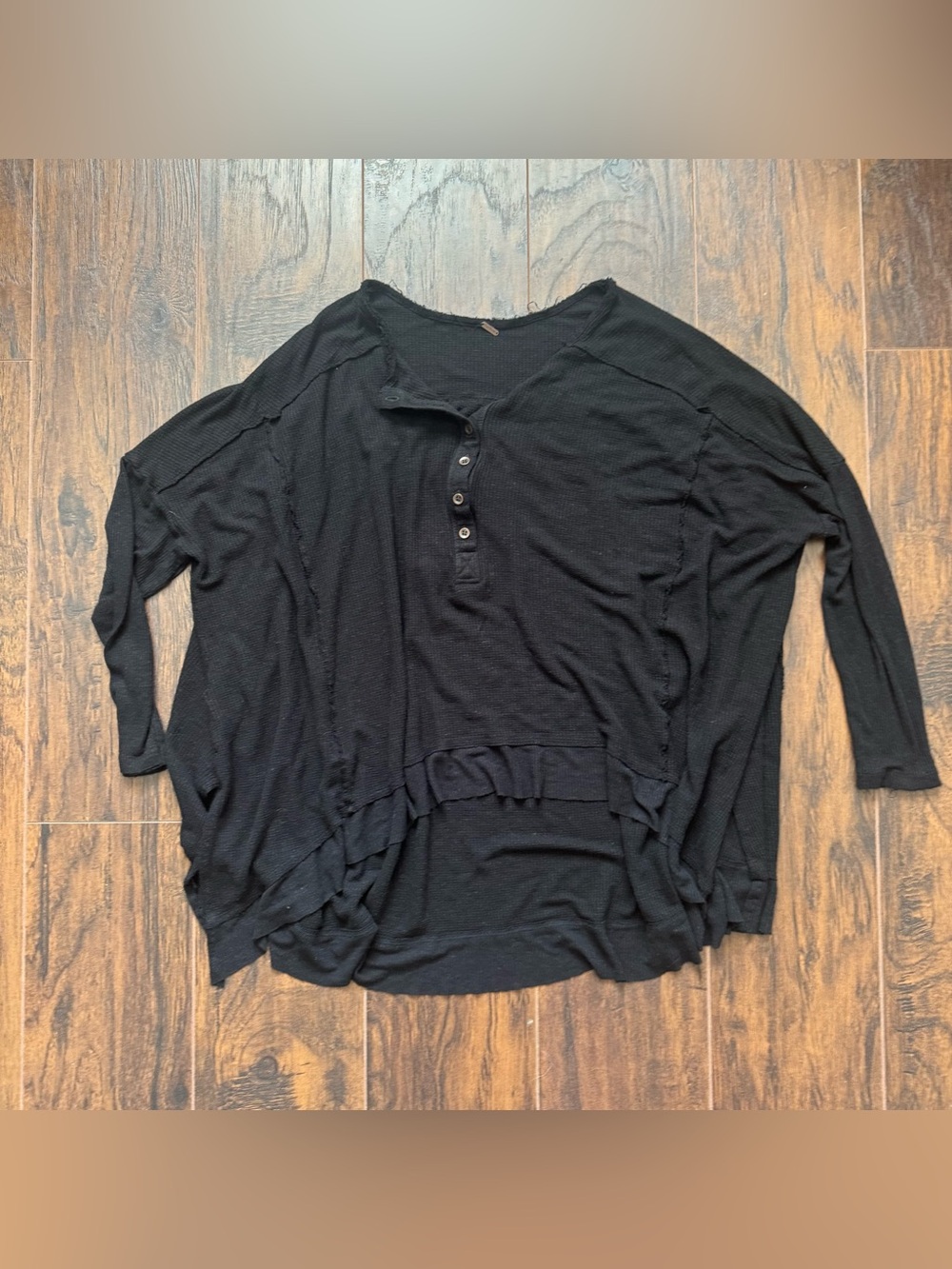Free People Black Medium Benedict Canyon Hi-Low Thermal Oversized Tee